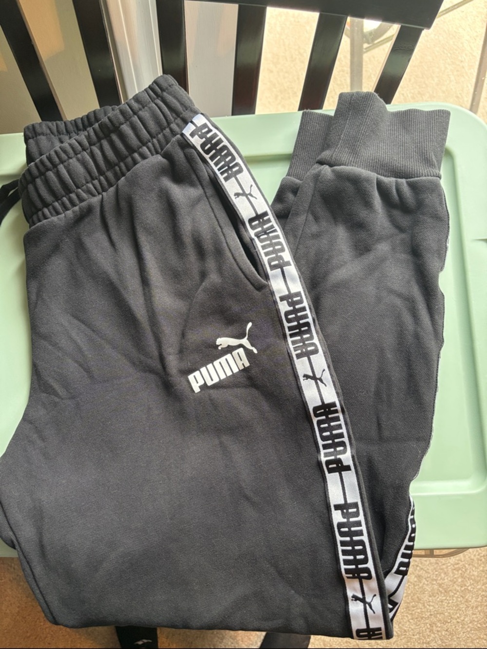 Puma Black Joggers with White Logo Tape